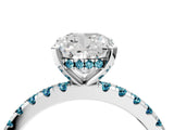 White gold Cushion Cut Diamond Solitaire Ring with Round with Blue Topaz side stone Pavé Band and Four-Prong Setting_16