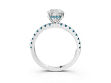 White gold Cushion Cut Diamond Solitaire Ring with Round with Blue Topaz side stone Pavé Band and Four-Prong Setting_3