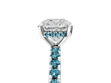 White gold Cushion Cut Diamond Solitaire Ring with Round with Blue Topaz side stone Pavé Band and Four-Prong Setting_5