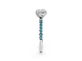 White gold Cushion Cut Diamond Solitaire Ring with Round with Blue Topaz side stone Pavé Band and Prong Setting_14