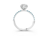 White gold Cushion Cut Diamond Solitaire Ring with Round with Blue Topaz side stone Pavé Band and Prong Setting_15