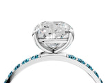 White gold Cushion Cut Diamond Solitaire Ring with Round with Blue Topaz side stone Pavé Band and Prong Setting_16