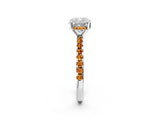White gold Cushion Cut Diamond Solitaire Ring with Round with Citrine side stone Pavé Band and Four-Prong Setting_26