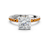 White gold Cushion Cut Diamond Solitaire Ring with Round with Citrine side stone Pavé Band and Four-Prong Setting_36