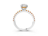 White gold Cushion Cut Diamond Solitaire Ring with Round with Citrine side stone Pavé Band and Four-Prong Setting_39