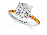 White gold Cushion Cut Diamond Solitaire Ring with Round with Citrine side stone Pavé Band and Prong Setting_13