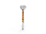 White gold Cushion Cut Diamond Solitaire Ring with Round with Citrine side stone Pavé Band and Prong Setting_14