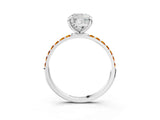 White gold Cushion Cut Diamond Solitaire Ring with Round with Citrine side stone Pavé Band and Prong Setting_3