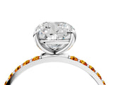 White gold Cushion Cut Diamond Solitaire Ring with Round with Citrine side stone Pavé Band and Prong Setting_4