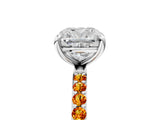 White gold Cushion Cut Diamond Solitaire Ring with Round with Citrine side stone Pavé Band and Prong Setting_5