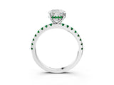 White gold Cushion Cut Diamond Solitaire Ring with Round with Emerald side stone Pavé Band and Four-Prong Setting_15