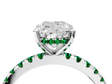 White gold Cushion Cut Diamond Solitaire Ring with Round with Emerald side stone Pavé Band and Four-Prong Setting_4