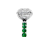White gold Cushion Cut Diamond Solitaire Ring with Round with Emerald side stone Pavé Band and Prong Setting_17