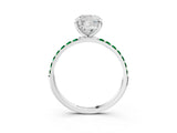 White gold Cushion Cut Diamond Solitaire Ring with Round with Emerald side stone Pavé Band and Prong Setting_27