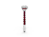 White gold Cushion Cut Diamond Solitaire Ring with Round with Garnet side stone Pavé Band and Four-Prong Setting_14