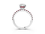 White gold Cushion Cut Diamond Solitaire Ring with Round with Garnet side stone Pavé Band and Four-Prong Setting_3