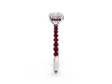 White gold Cushion Cut Diamond Solitaire Ring with Round with Garnet side stone Pavé Band and Four-Prong Setting_38