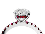 White gold Cushion Cut Diamond Solitaire Ring with Round with Garnet side stone Pavé Band and Four-Prong Setting_4