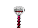 White gold Cushion Cut Diamond Solitaire Ring with Round with Garnet side stone Pavé Band and Four-Prong Setting_5