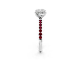 White gold Cushion Cut Diamond Solitaire Ring with Round with Garnet side stone Pavé Band and Prong Setting_14