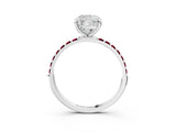 White gold Cushion Cut Diamond Solitaire Ring with Round with Garnet side stone Pavé Band and Prong Setting_27