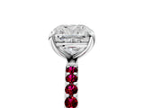 White gold Cushion Cut Diamond Solitaire Ring with Round with Garnet side stone Pavé Band and Prong Setting_29