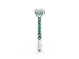 White gold Cushion Cut Diamond Solitaire Ring with Round with Green Sapphire side stone Pavé Band and Four-Prong Setting_2