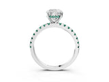 White gold Cushion Cut Diamond Solitaire Ring with Round with Green Sapphire side stone Pavé Band and Four-Prong Setting_39