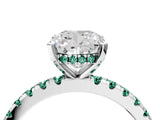 White gold Cushion Cut Diamond Solitaire Ring with Round with Green Sapphire side stone Pavé Band and Four-Prong Setting_4
