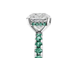 White gold Cushion Cut Diamond Solitaire Ring with Round with Green Sapphire side stone Pavé Band and Four-Prong Setting_5