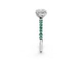 White gold Cushion Cut Diamond Solitaire Ring with Round with Green Sapphire side stone Pavé Band and Prong Setting_26