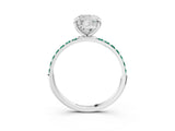 White gold Cushion Cut Diamond Solitaire Ring with Round with Green Sapphire side stone Pavé Band and Prong Setting_27