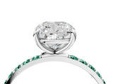 White gold Cushion Cut Diamond Solitaire Ring with Round with Green Sapphire side stone Pavé Band and Prong Setting_40