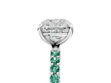 White gold Cushion Cut Diamond Solitaire Ring with Round with Green Sapphire side stone Pavé Band and Prong Setting_41