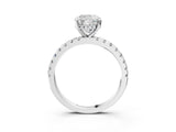 White gold Cushion Cut Diamond Solitaire Ring with Round with Moissanite side stone Pavé Band and Four-Prong Setting_15