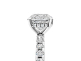 White gold Cushion Cut Diamond Solitaire Ring with Round with Moissanite side stone Pavé Band and Four-Prong Setting_17