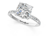 White gold Cushion Cut Diamond Solitaire Ring with Round with Moissanite side stone Pavé Band and Prong Setting_13