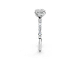 White gold Cushion Cut Diamond Solitaire Ring with Round with Moissanite side stone Pavé Band and Prong Setting_2
