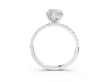 White gold Cushion Cut Diamond Solitaire Ring with Round with Moissanite side stone Pavé Band and Prong Setting_3