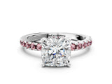 White gold Cushion Cut Diamond Solitaire Ring with Round with Morganite side stone Pavé Band and Four-Prong Setting_12
