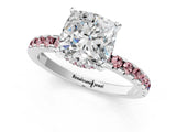 White gold Cushion Cut Diamond Solitaire Ring with Round with Morganite side stone Pavé Band and Four-Prong Setting_13