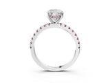 White gold Cushion Cut Diamond Solitaire Ring with Round with Morganite side stone Pavé Band and Four-Prong Setting_15