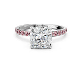 White gold Cushion Cut Diamond Solitaire Ring with Round with Morganite side stone Pavé Band and Prong Setting_12