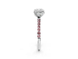 White gold Cushion Cut Diamond Solitaire Ring with Round with Morganite side stone Pavé Band and Prong Setting_14