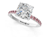 White gold Cushion Cut Diamond Solitaire Ring with Round with Morganite side stone Pavé Band and Prong Setting_1