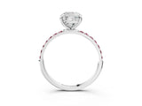 White gold Cushion Cut Diamond Solitaire Ring with Round with Morganite side stone Pavé Band and Prong Setting_3