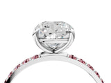 White gold Cushion Cut Diamond Solitaire Ring with Round with Morganite side stone Pavé Band and Prong Setting_4
