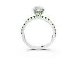 White gold Cushion Cut Diamond Solitaire Ring with Round with Peridot side stone Pavé Band and Four-Prong Setting_15