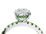 White gold Cushion Cut Diamond Solitaire Ring with Round with Peridot side stone Pavé Band and Four-Prong Setting_16