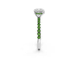 White gold Cushion Cut Diamond Solitaire Ring with Round with Peridot side stone Pavé Band and Four-Prong Setting_2